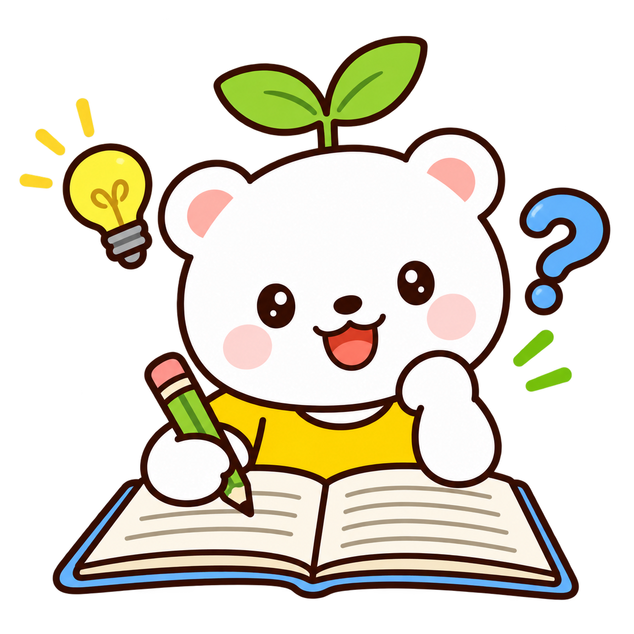メモと鉛筆を持ちアイデアを表現するBudsくま